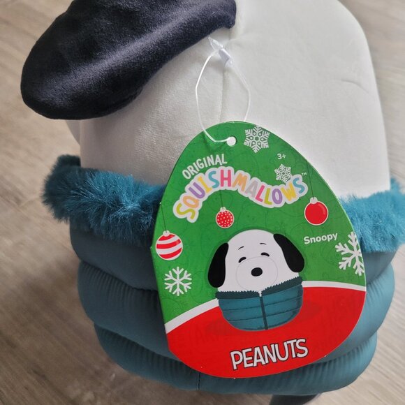 Snoopy Peanuts 8 inch Squishmallow Holiday Christmas Puffer coat NWT - Picture 2 of 4